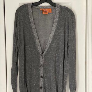 Tory Burch Metallic Silver Cardigan XL